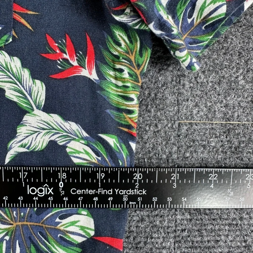 Banana‎ Republic Button Up Mens M Medium Blue Tropical Floral Linen Cotton Slim